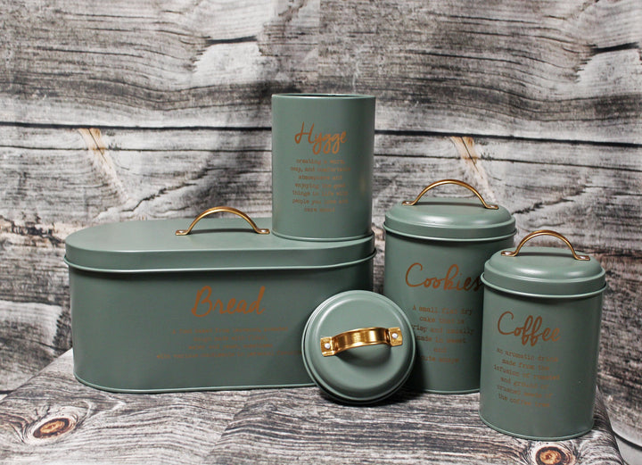 Förvaringsburk - för socker - grön med guld