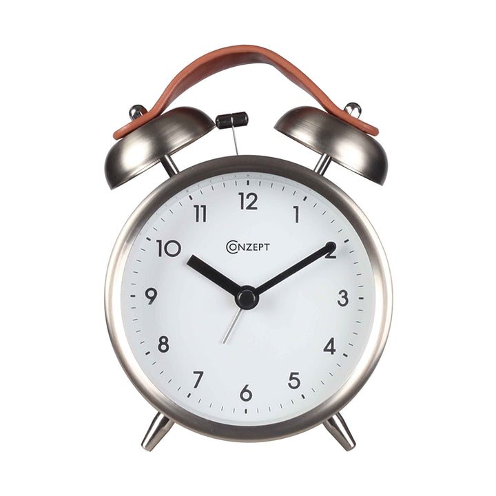Conzept - väckarklocka med klockor - stål med PU-läder 9,8x5,4x11,5