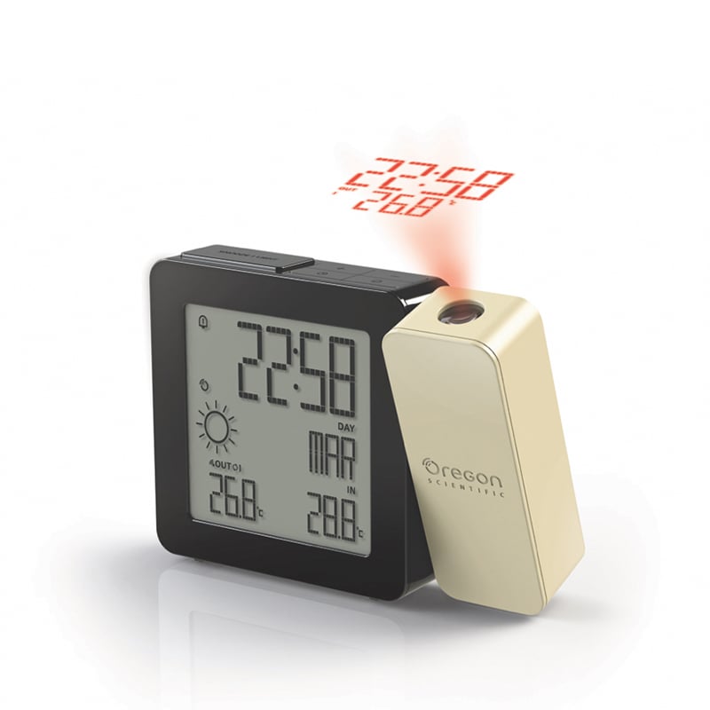 Oregon - Radiostyrd projektorklocka - Krämfärgad