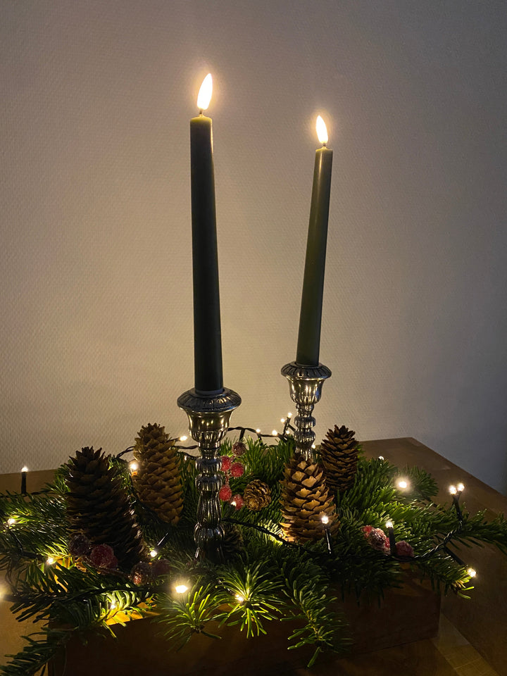 LED-ljusstake 24 cm 2 st. slät 3D-flamchip oliv