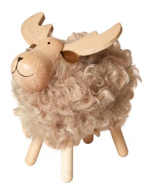 Älg med päls 10x12x13 cm blanda trä/polyesterbrun