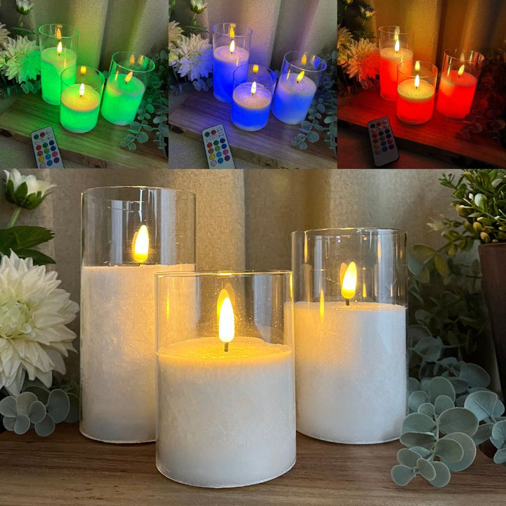 LED-cylinderglas 3 st. flerfärgad - med fjärrkontroll