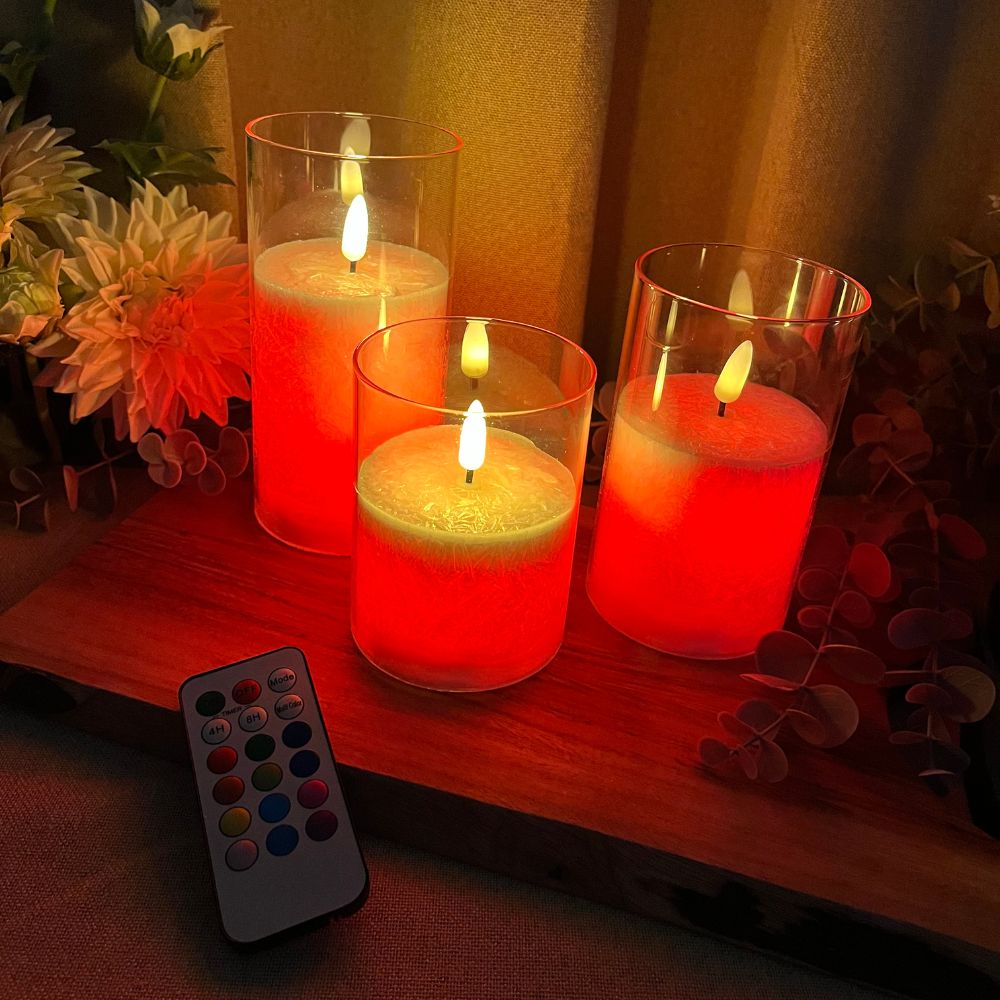 LED-cylinderglas 3 st. flerfärgad - med fjärrkontroll