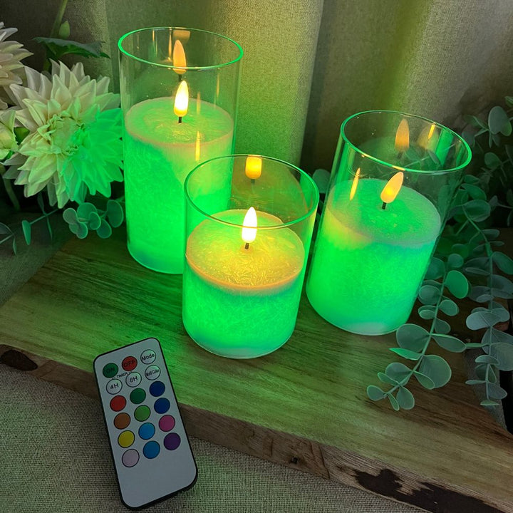 LED-cylinderglas 3 st. flerfärgad - med fjärrkontroll