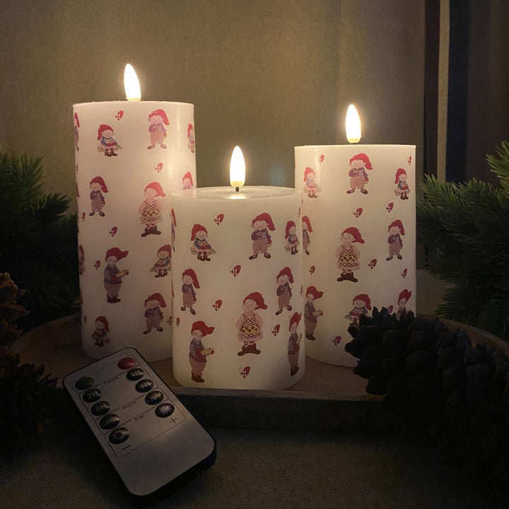 LED-vaxljus 3 st. jultomtar - med fjärrkontroll