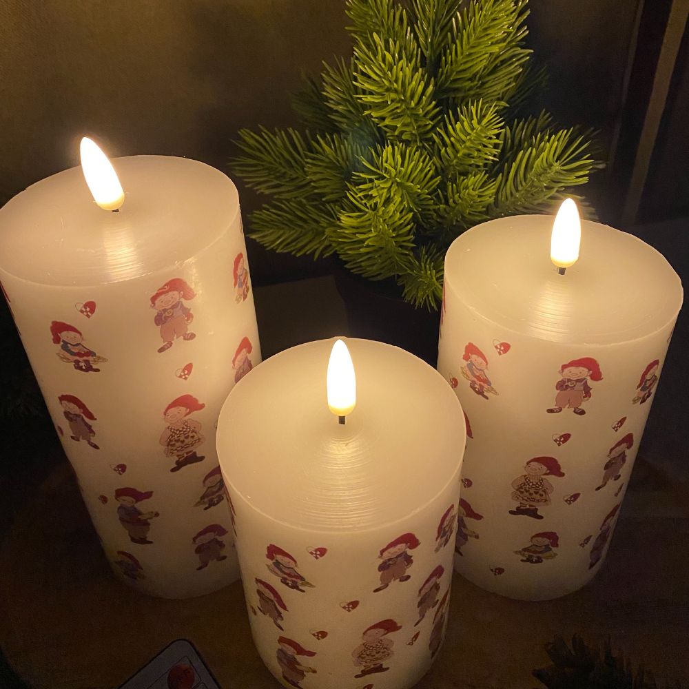 LED-vaxljus 3 st. jultomtar - med fjärrkontroll