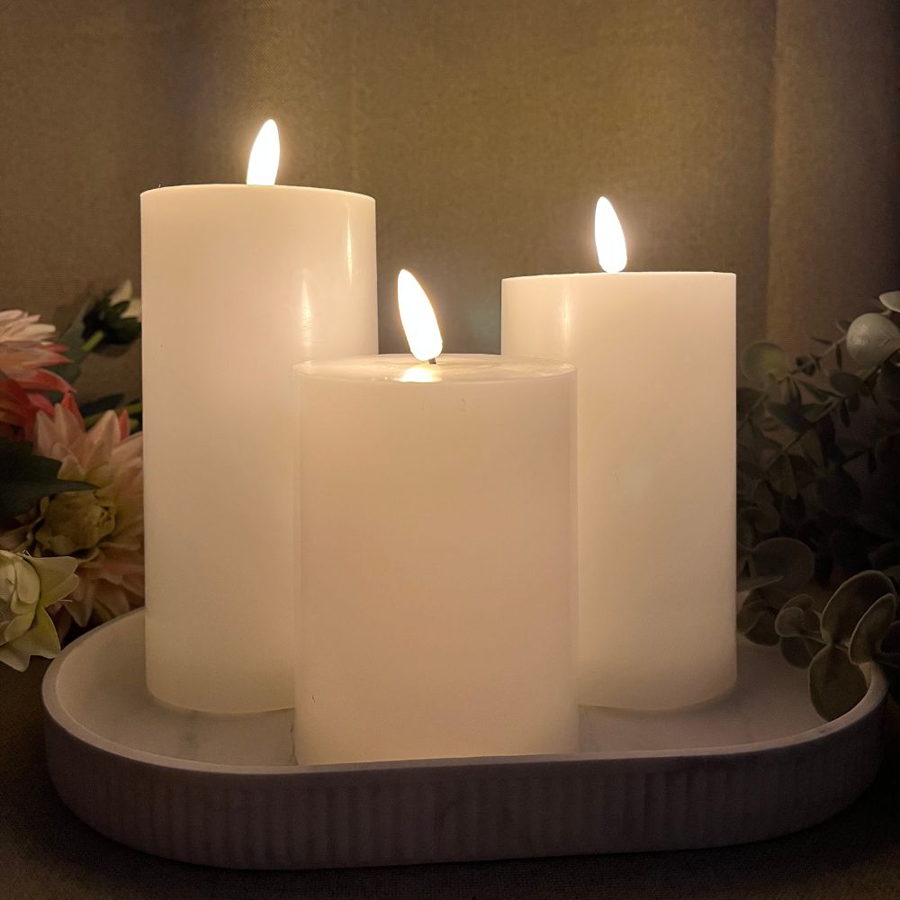 LED-blockljus - set om 3. i vitt - med fjärrkontroll