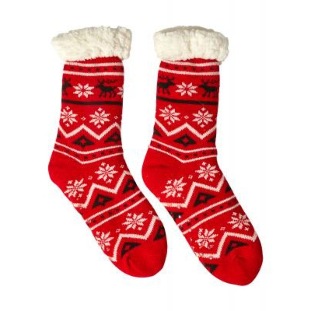 Mysiga strumpor med julstjärna i rött