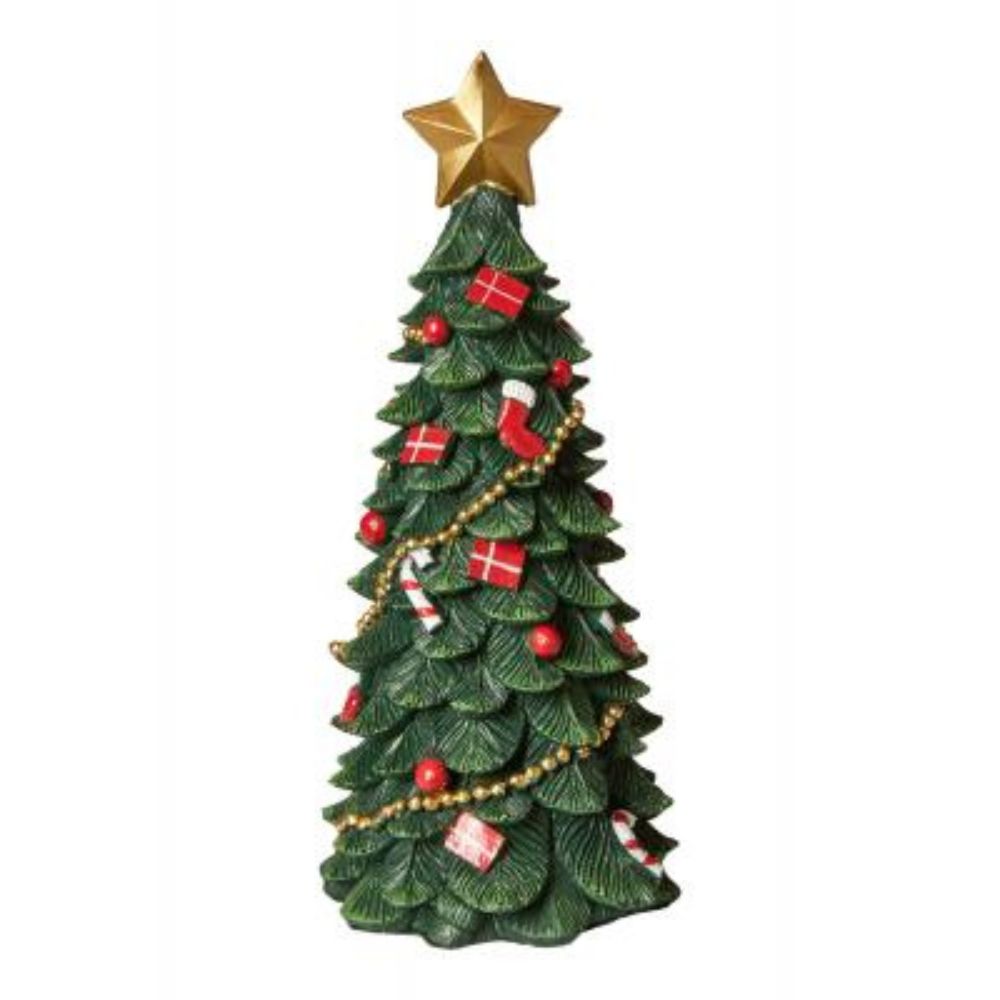 Julgran med dekorationer 23,5 cm polyresin mörkgrön