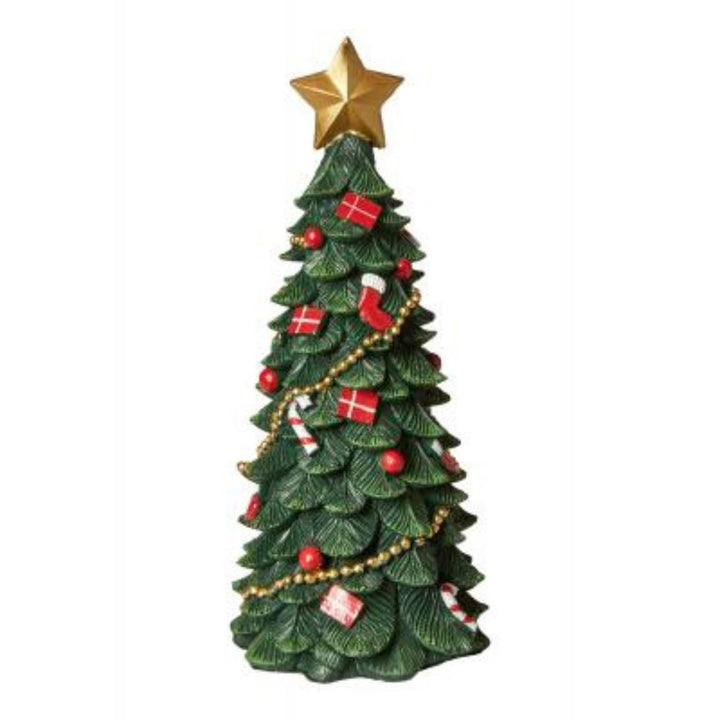 Julgran med dekorationer 23,5 cm polyresin mörkgrön