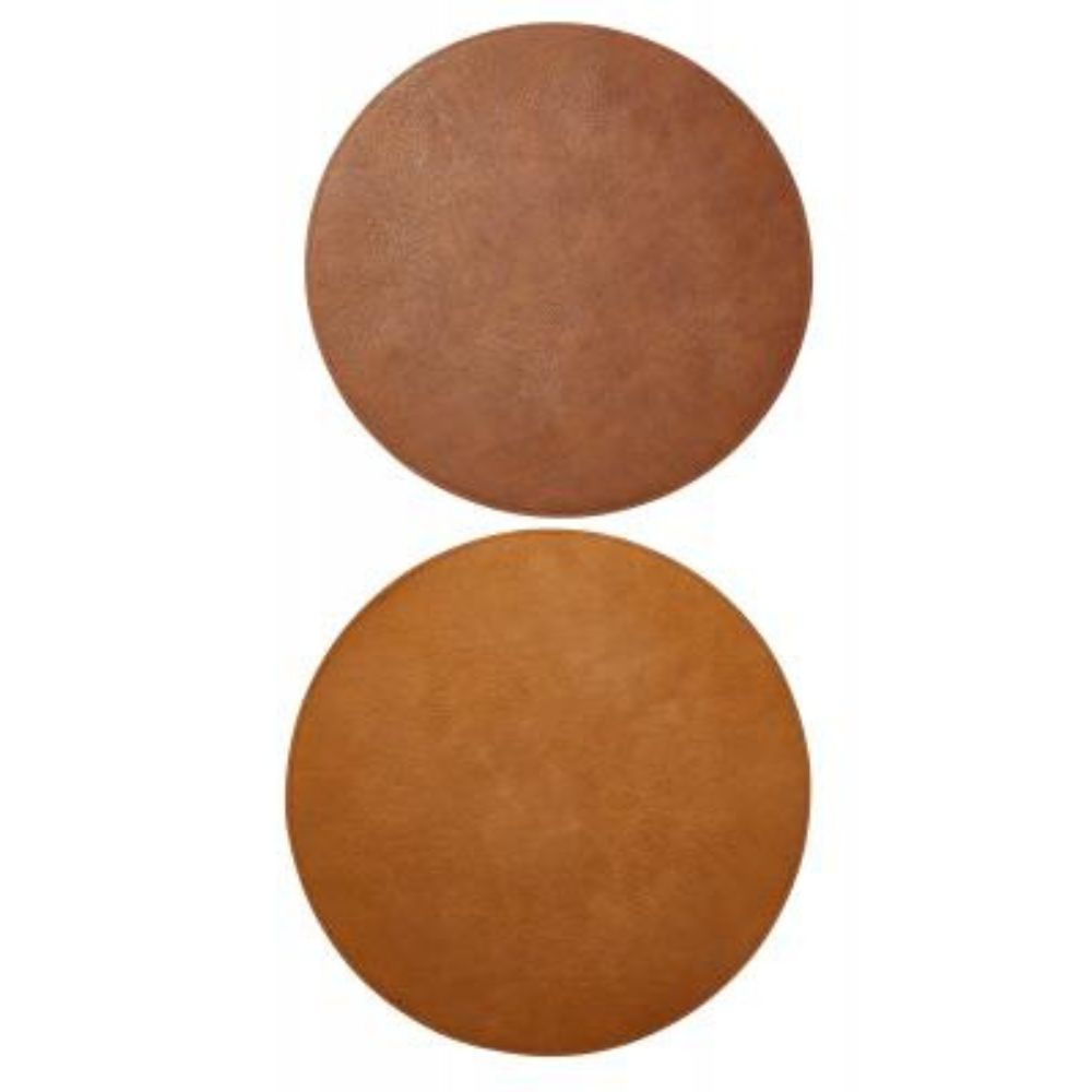 Vändbar bordsunderlägg - PU Ø38 cm konjak/natur