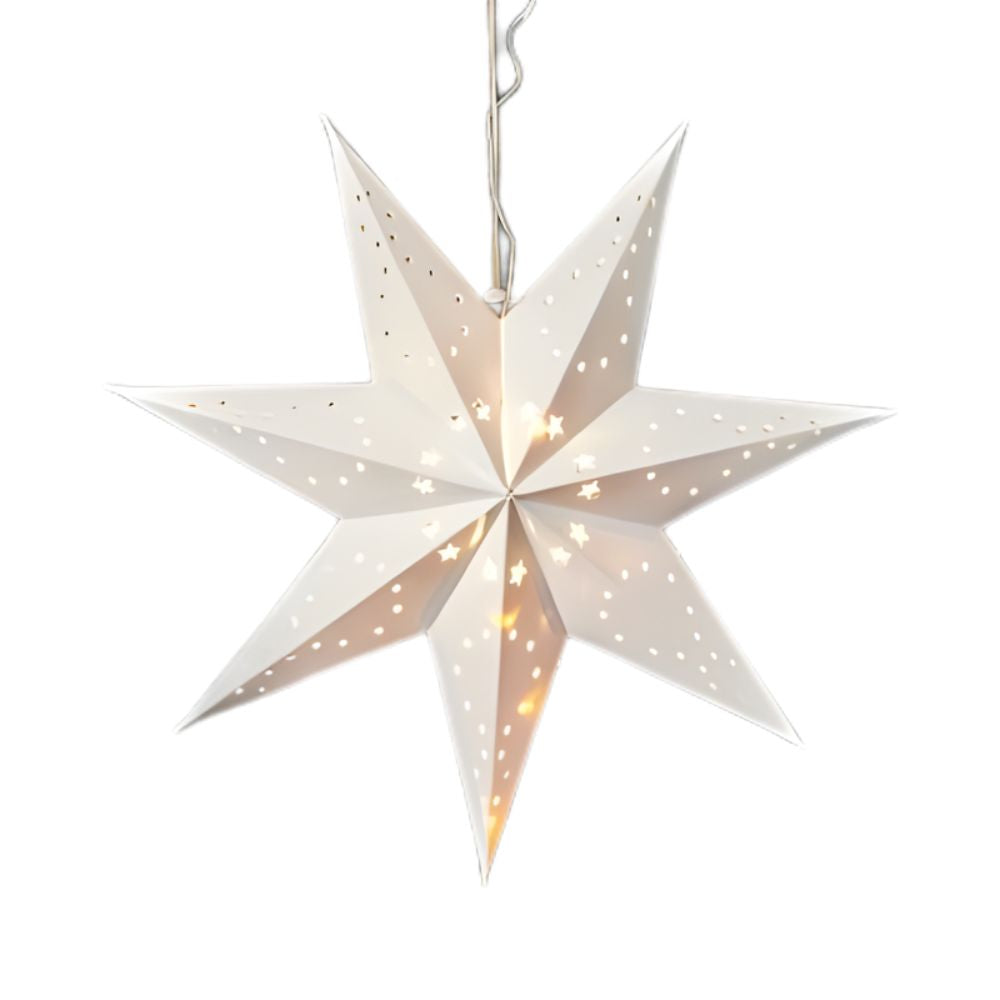 Papirstjerne 40 cm med 10 LED til batteri hvid