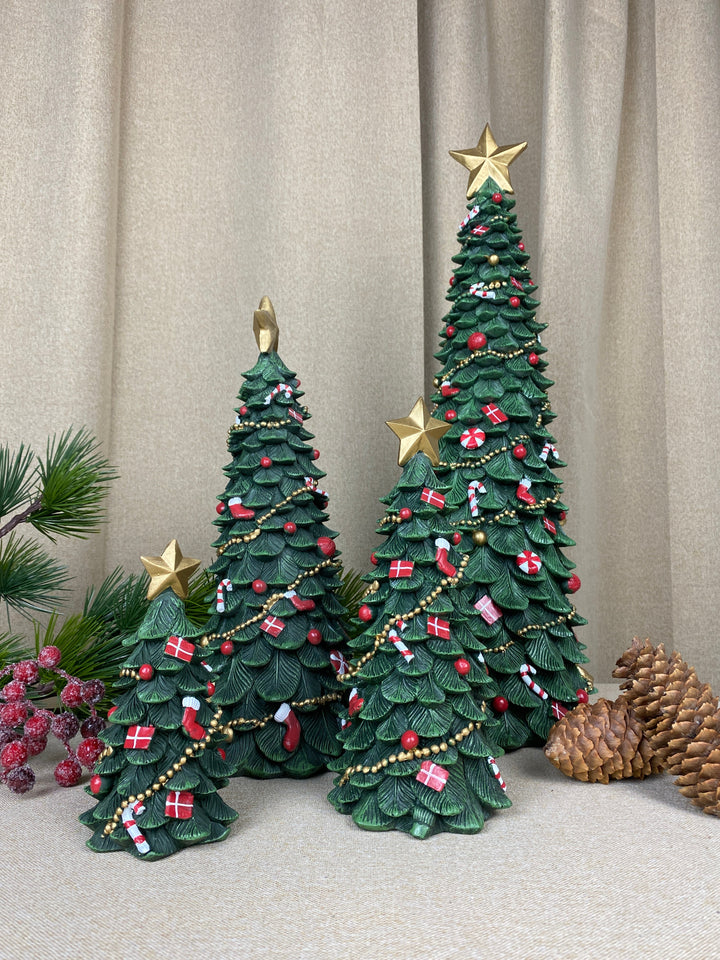 Julgran med dekorationer 23,5 cm polyresin mörkgrön