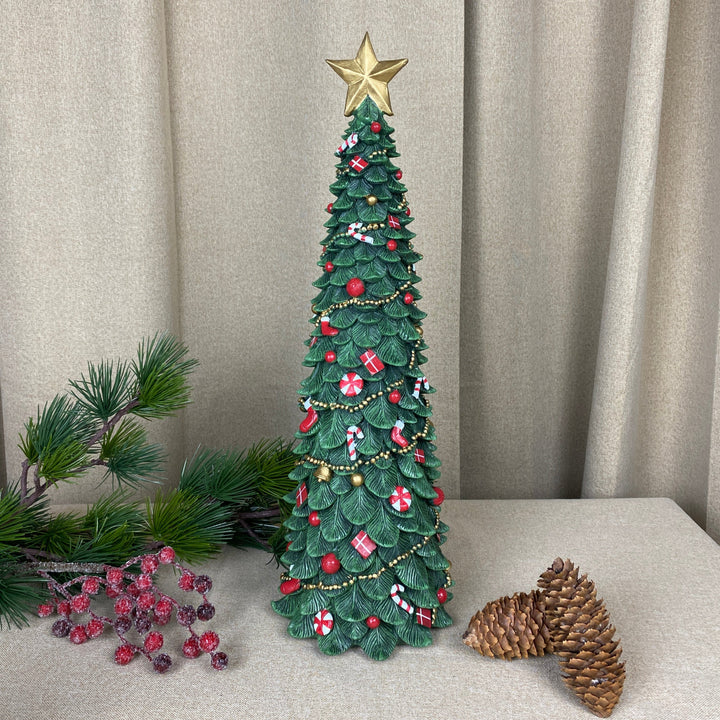 Julgran med dekorationer 50 cm polyresin mörkgrön