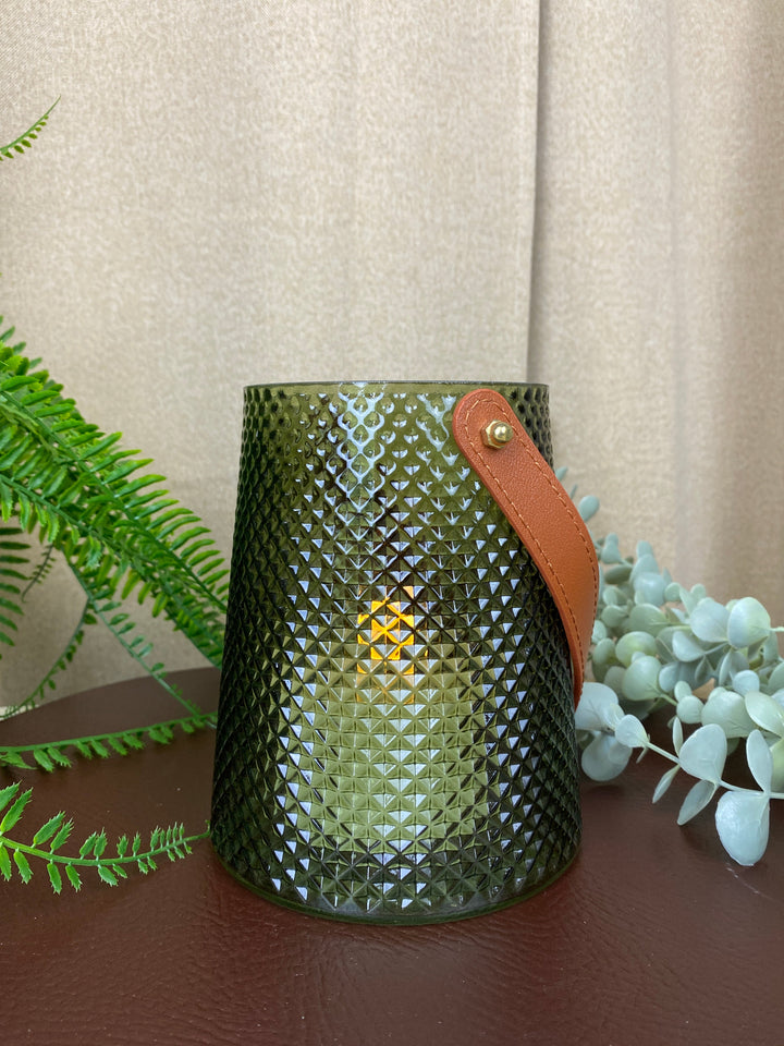 Ljusstake med handtag Ø13x15 cm - i grönt