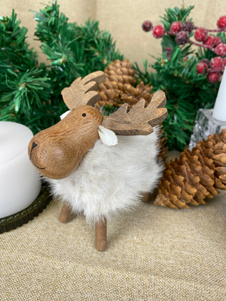 Älg med mjuk päls H11,3 cm - vit