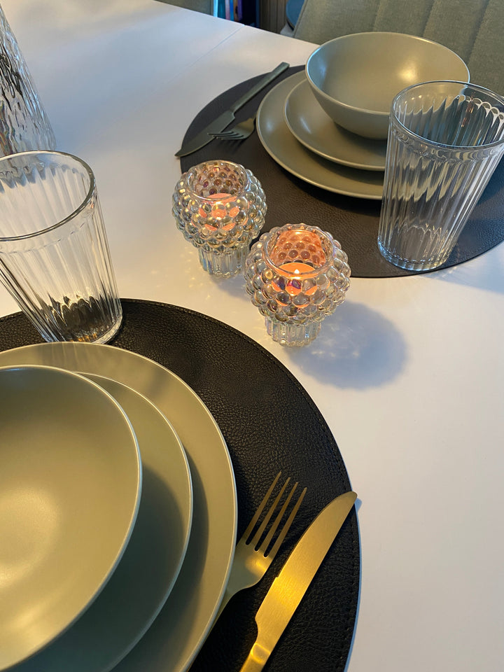 Vändbar bordsunderlägg - PU Ø38cm svart/grå