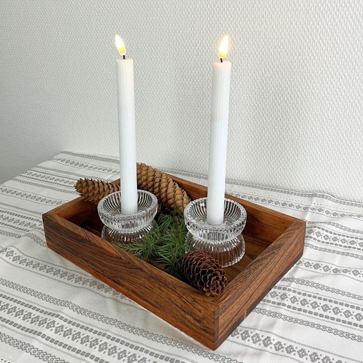 Conzept - Ljusstake med rörlig låga i vitt 2 st med räfflor - 22 cm