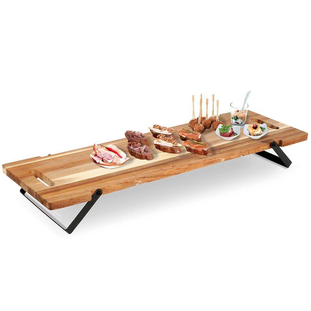 Serveringsbricka i akaciaträ med 2 metallben och handtag