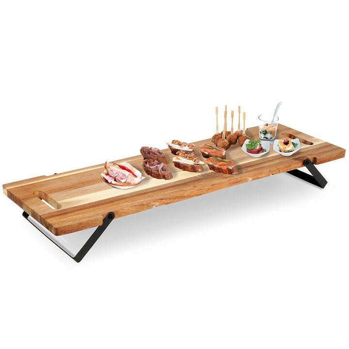 Serveringsbricka i akaciaträ med 2 metallben och handtag