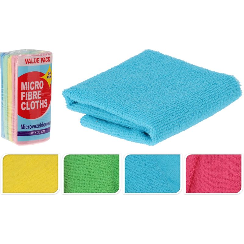 Värdepack - Mikrofiberdukar 50 st. - 30 x 30 cm i olika färger