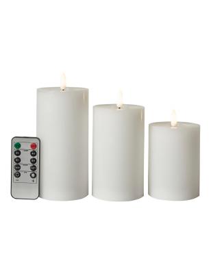 LED-blockljus - set om 3. i vitt - med fjärrkontroll