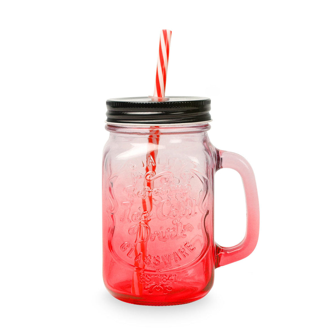 Dricksglas med lock och sugrör 450 ml. röd
