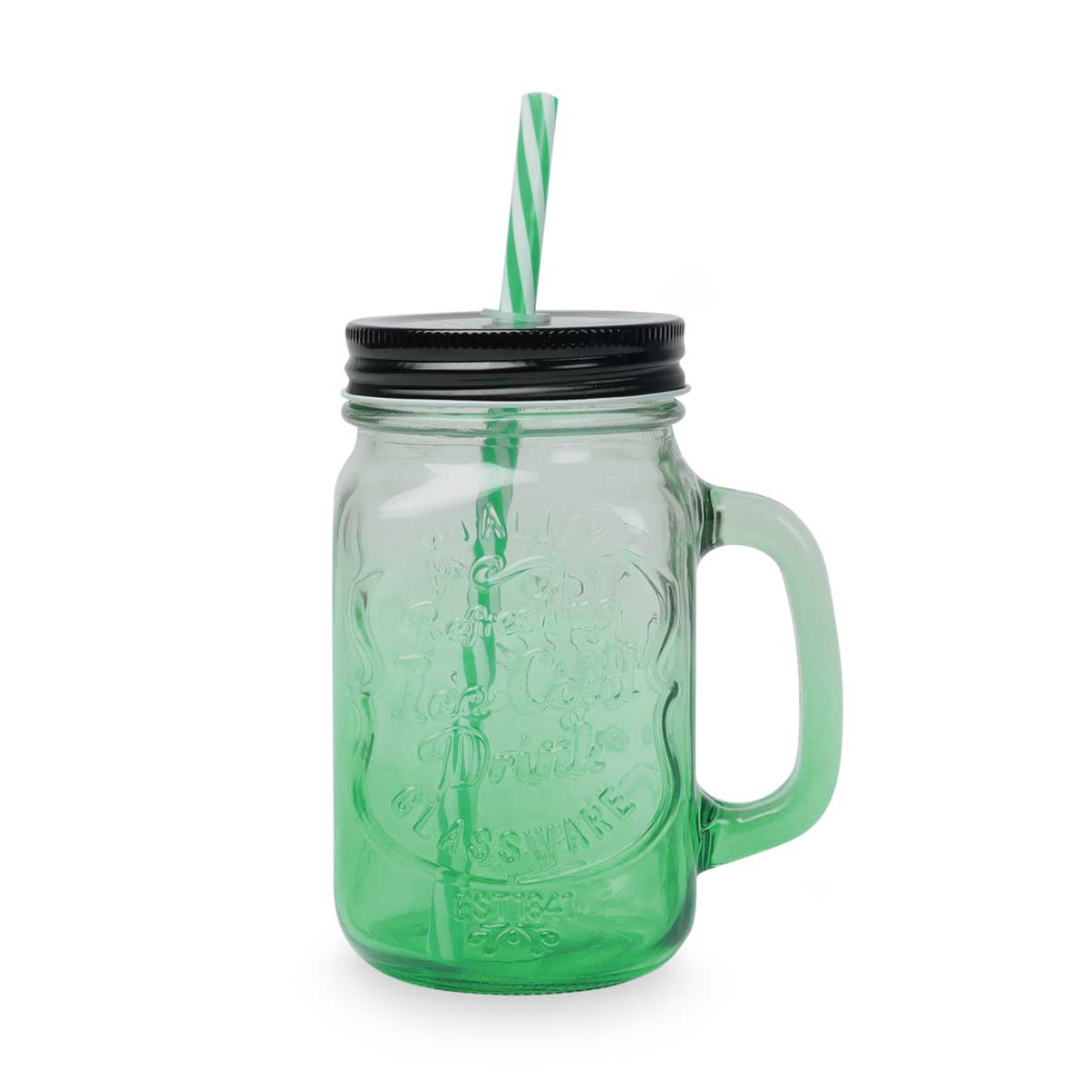Dricksglas med lock och sugrör 450 ml. grön