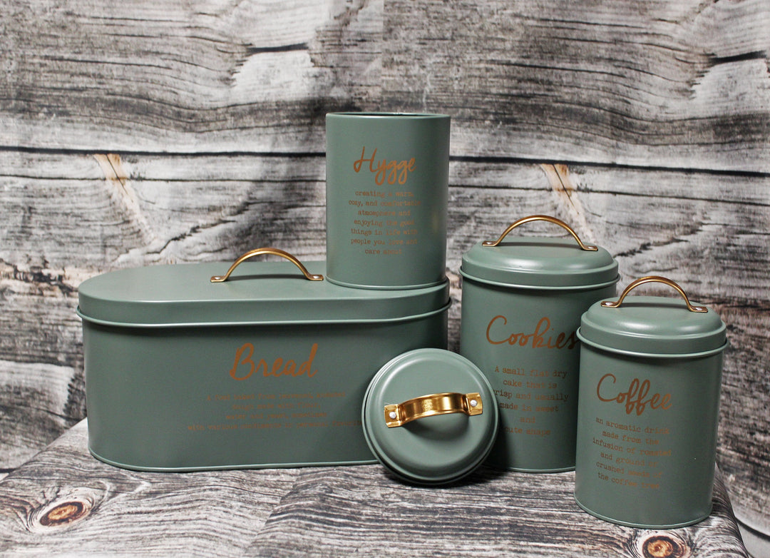 Förvaringslåda - för bröd - grön med guld