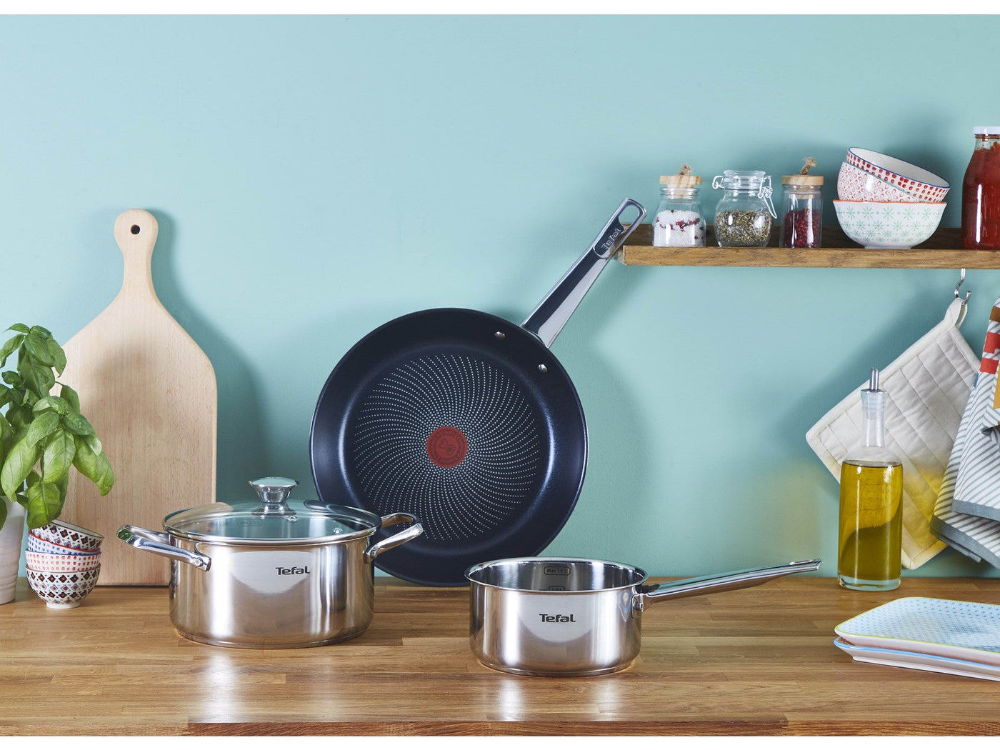 Tefal - Cook eat Pot/Pan set med 4 delar i rostfritt stål