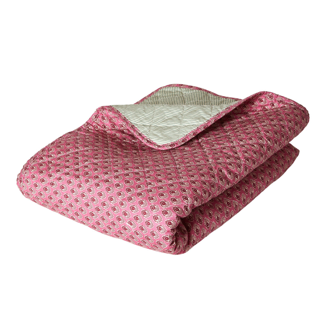 Picknickfilt 130x170 cm blomma/randig rosa