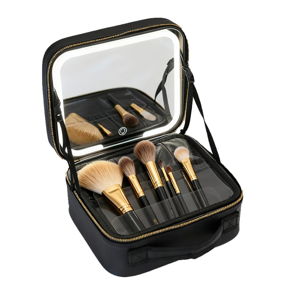 Sminkväska i svart med LED-spegel 600 mAh 26x23x11 cm