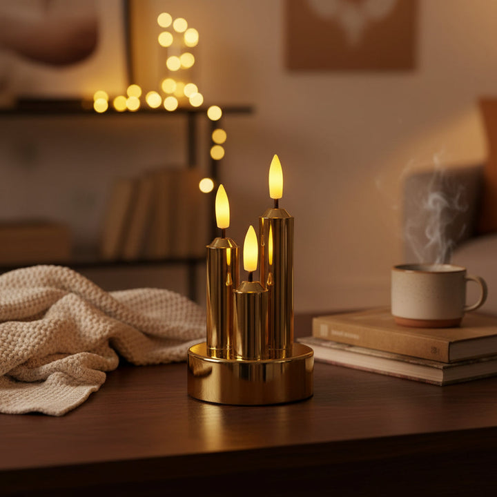 LED lys med 3x 3D flamme 2xAA 7,5x14 cm