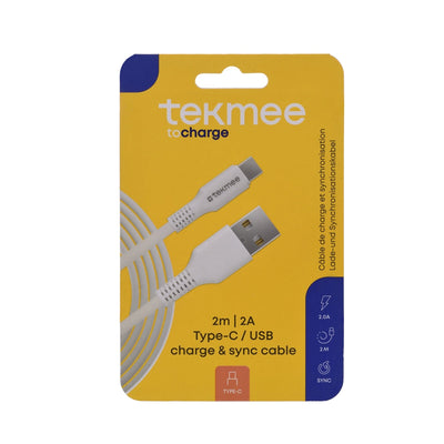 Tekmee - Kabel usb till typ C - 2 meter