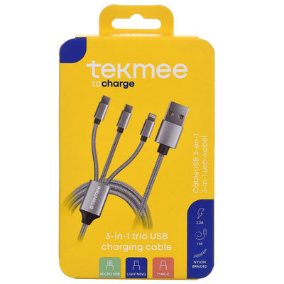 Tekmee - 3-i-1 laddkabel flätad nylon