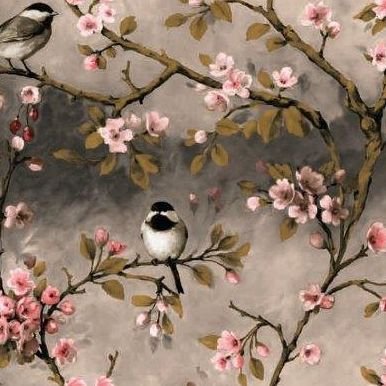 Vaxduksgrenar med sparv och blomma - beige 140CM x 20 m