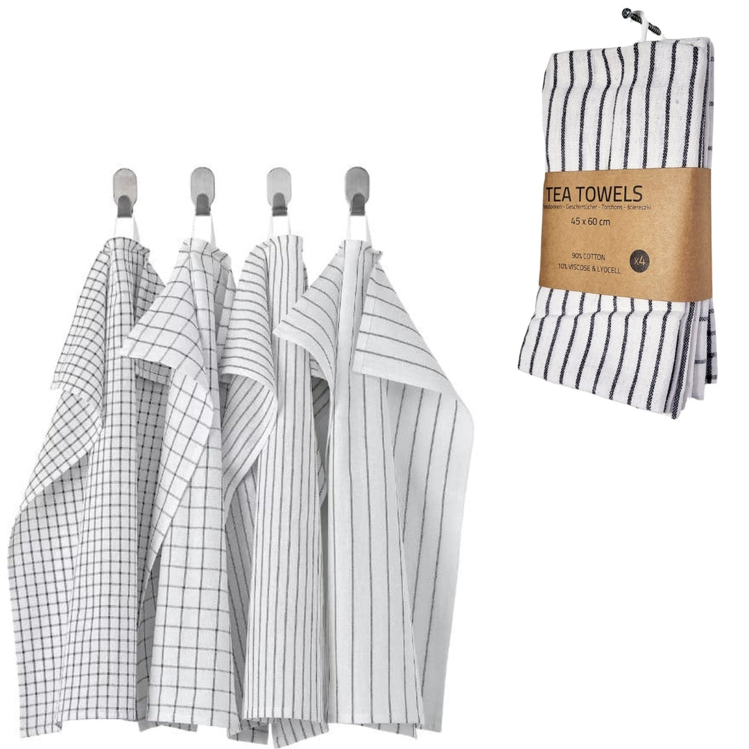 Kökshandduk med ränder och rutor - 45 x 60 cm 4 st.