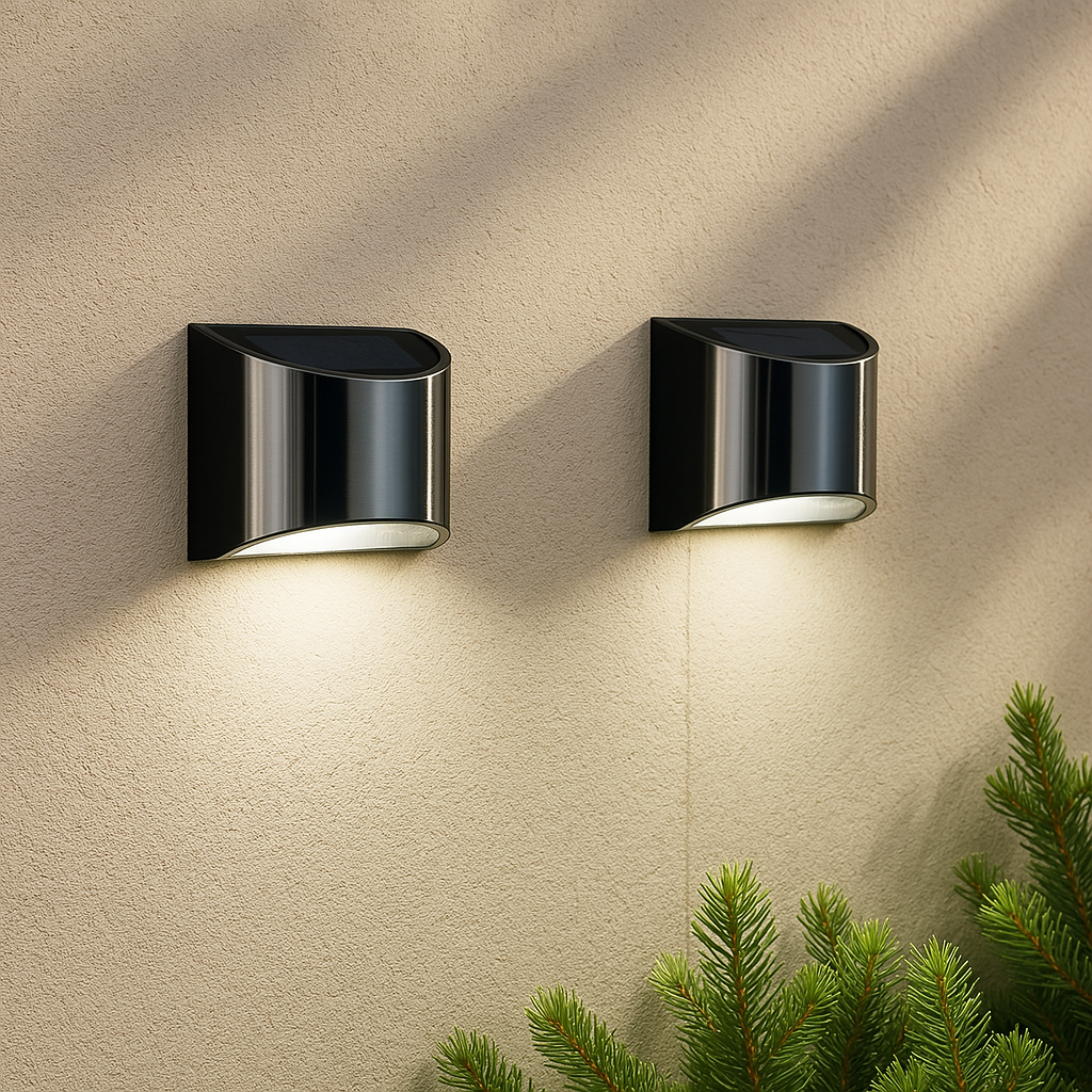 Solcellsvägglampa 2 st. - 9,5x8x5 cm plast/stål svart