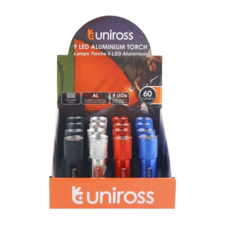Uniross ficklampa 9 LED Alu (3xAAA) inkl. batterier