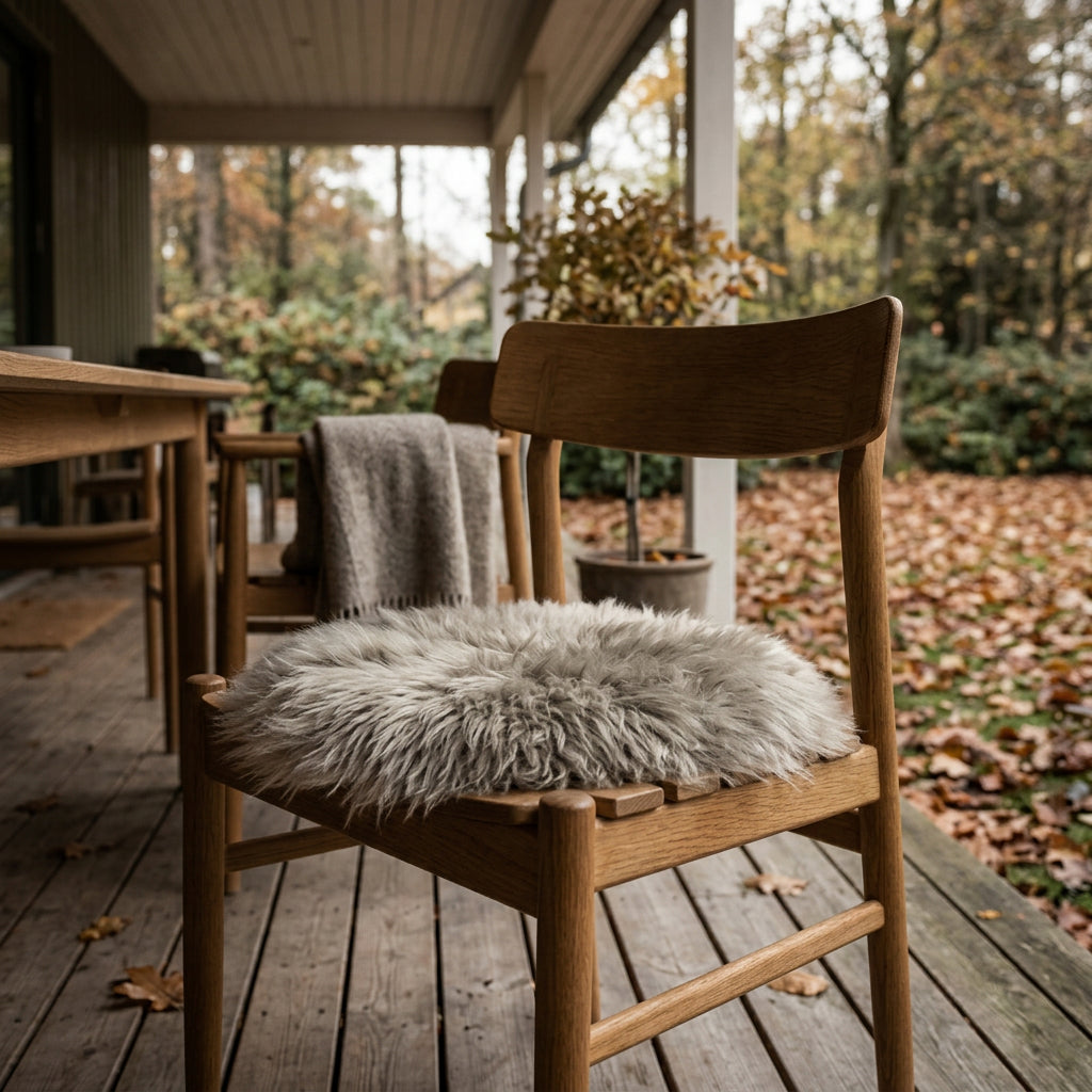 Lädersits Ø 34 cm Nya Zeeland ljusgrå