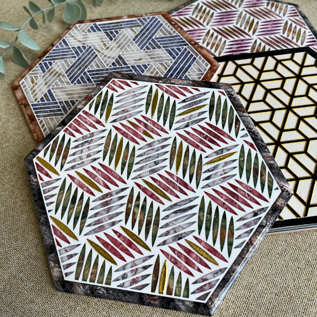 Underlägg i keramik 6-sidigt 16x16 cm 1 st. 4 st. motiv