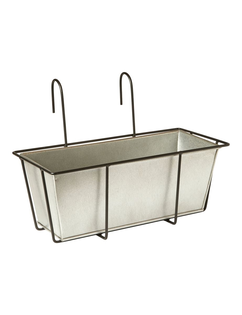 Balkonglåda zink med svart metallhållare 40 cm