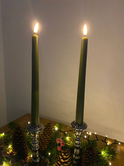 LED-ljusstake 28 cm 2 st. slät 3D-flamchip oliv