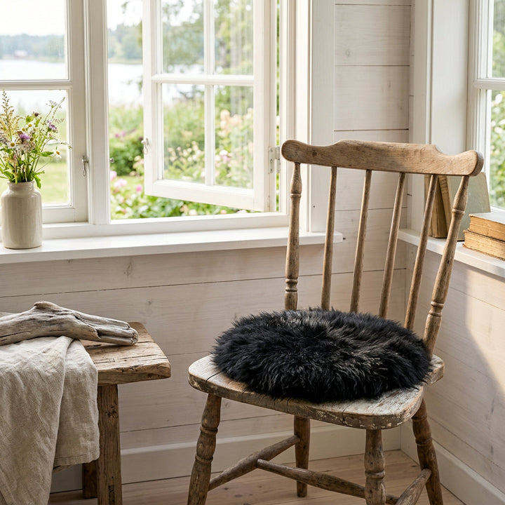 Nya Zeeländsk äkta sittdyna Ø34 cm svart