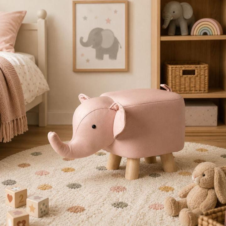 Elefantpall med träben 50x25x30 cm PU rosa