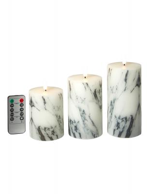 LED-blockljusset om 3 med marmorlook - fjärrkontroll med timerfunktion
