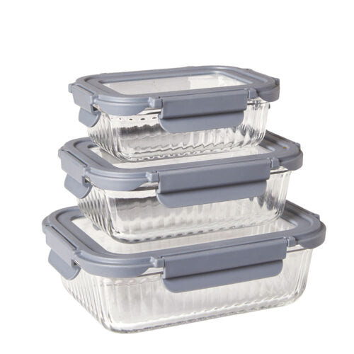 Förvaringslådor 3 st. 350/600/1000 ml glas/plast/silikonförpackning