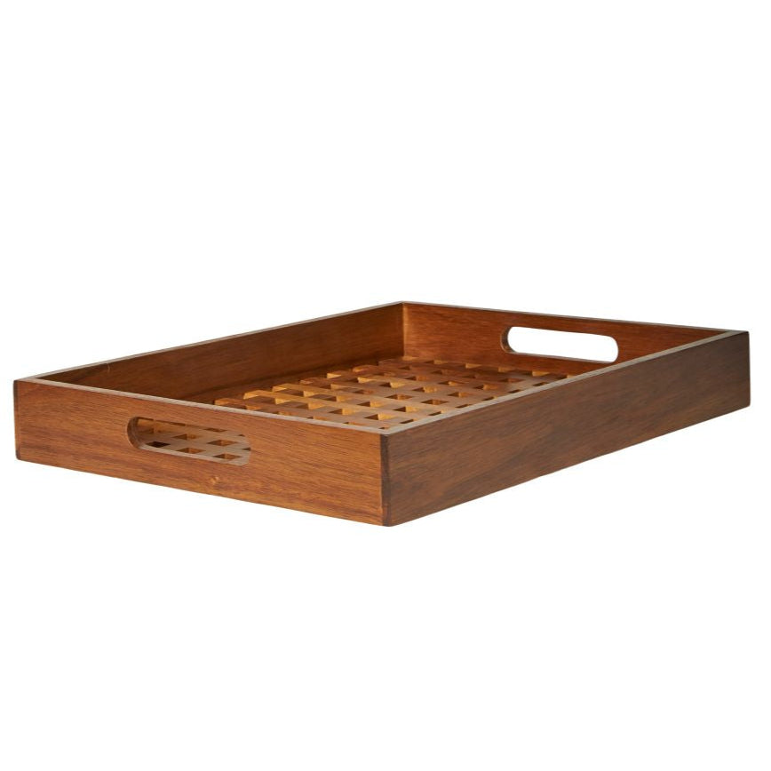 Bricka med rutmönster - akaciaträ