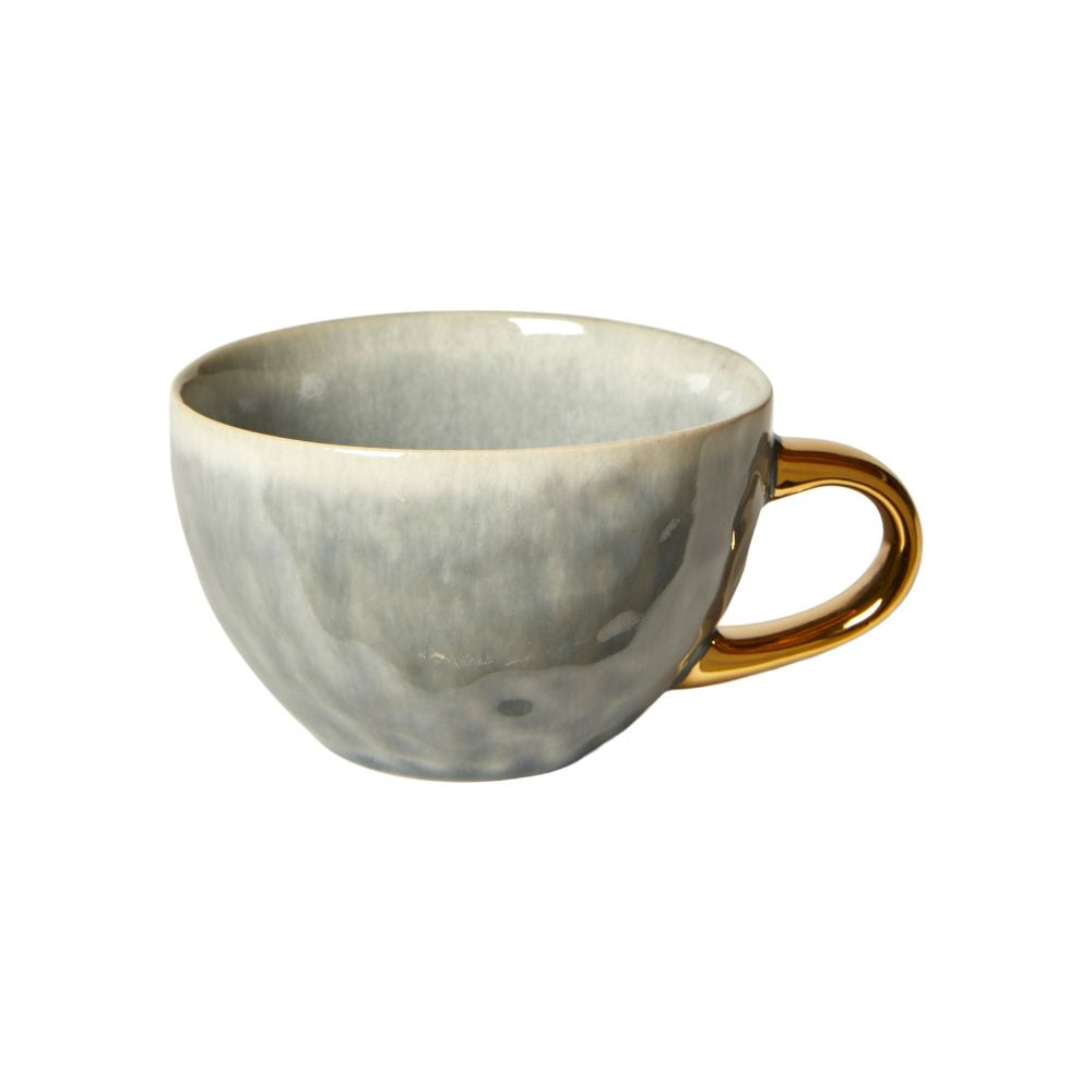 Mugg i ljusblått med guldfärgat handtag - D10,2x9,2 cm