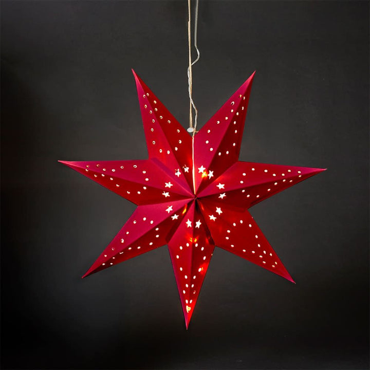 Pappersstjärna 40 cm med 10 LED-batterilåda röd